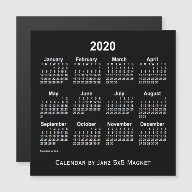 2020 Neon White Calendar von Janz 5x5 Magnet (Vorne/Hinten)