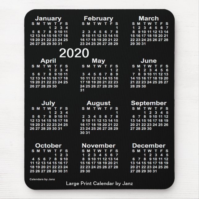 2020 Neon White Print Calendar von Janz Mousepad (Vorne)