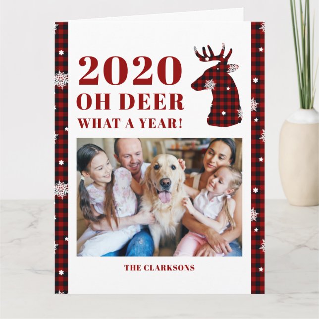 2020 Oh Deer Buffalo Pläd Snowflake Foto Karte (Vorderseite)