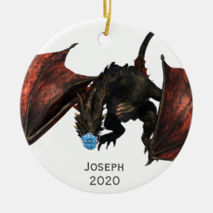 2020 Personalisierter Roter Drache mit Gesichtsmas Keramik Ornament