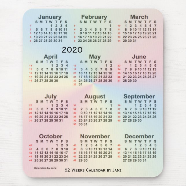 2020 Rainbow 52 Week Large Print Calendar by Janz Mousepad (Vorne)