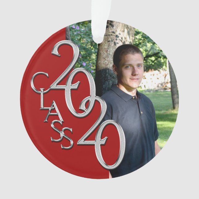 2020 Rot-Silber-Abschluss-Foto Ornament (Vorderseite)