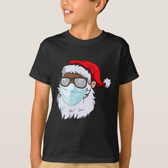 2020 Santa With Face Mask Black African American C T-Shirt (Vorderseite)