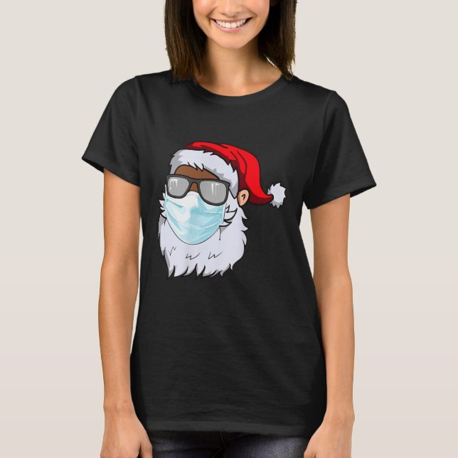 2020 Santa With Face Mask Black African American C T-Shirt (Vorderseite)