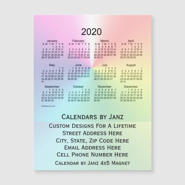 2020 Shimmer Business Calendar von Janz 4x5 Magnet (Vorderseite)