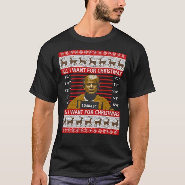 2020 Trump im Gefängnis Ugly Christmas Sweater Lon T-Shirt (Vorderseite)