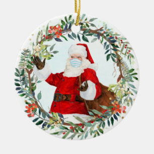 2020, um den Weihnachtsmann mit Gesichtsmaske zu e Keramik Ornament