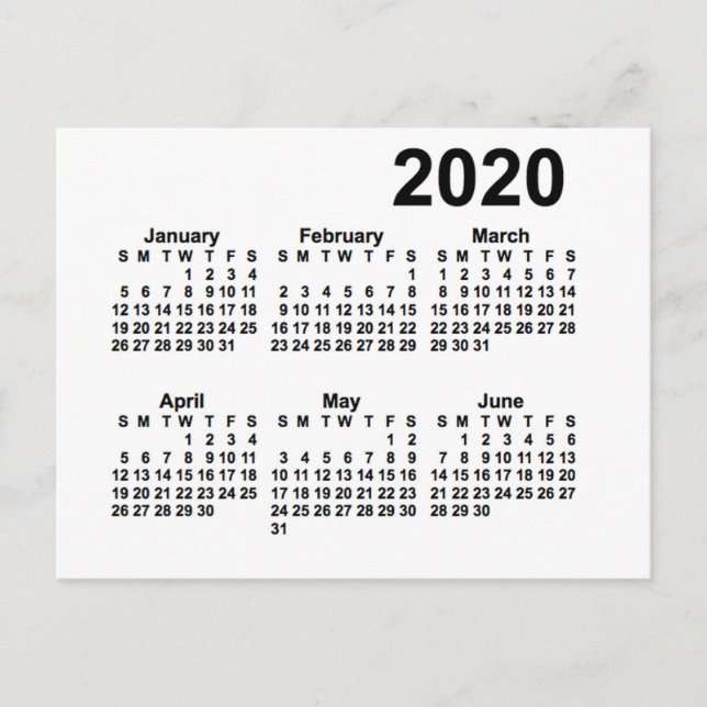 2020 White 6 Month Mini Kalender von Janz Postkarte (Vorderseite)