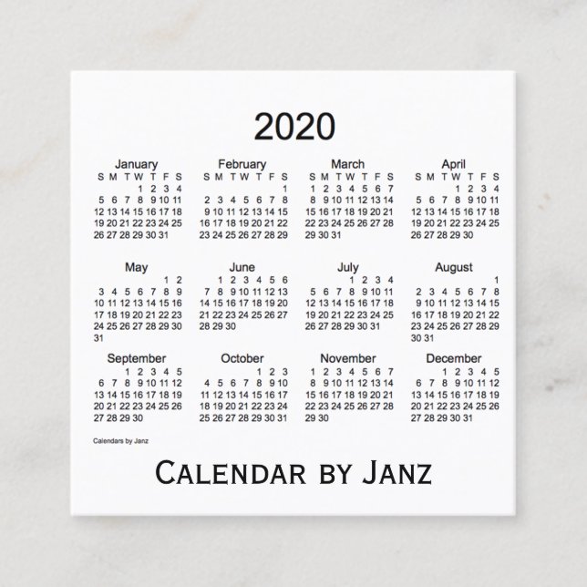 2020 White Calendar by Janz Square Business Card Quadratische Visitenkarte (Vorderseite)