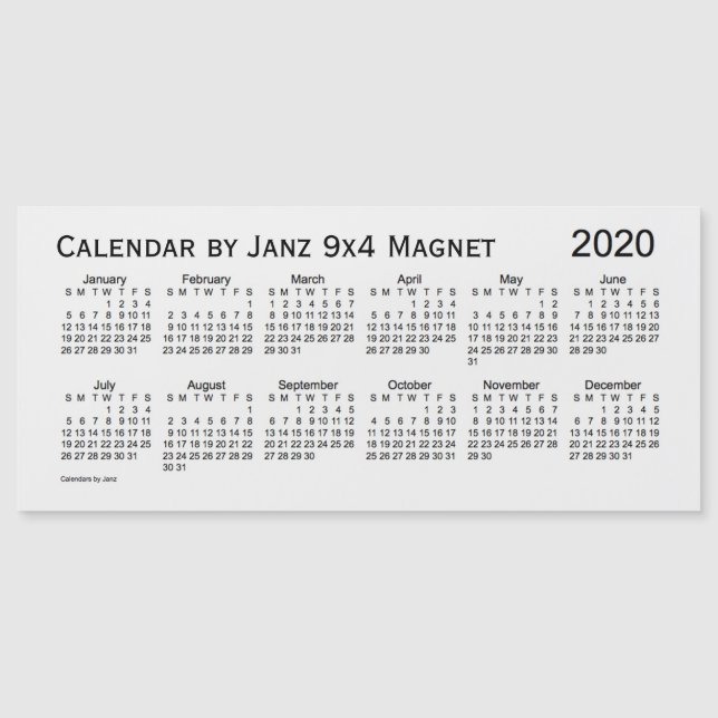 2020 White Smoke Calendar von Janz 9x4 Magnet (Vorderseite)