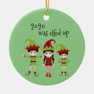 2020 wurde aus Familie 3 Covid Gesichtsmaske Elf E Keramik Ornament