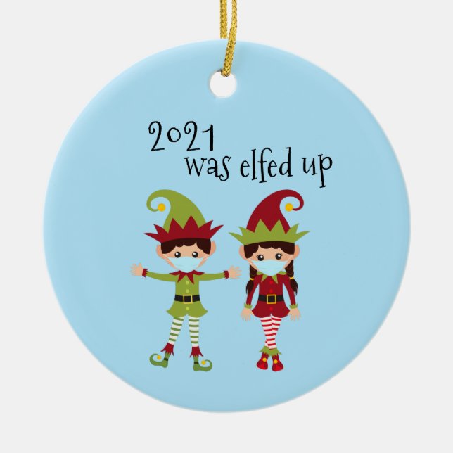 2020 wurde die sonnige Covid-Gesichtsmaske Elf auf Keramik Ornament (Vorne)