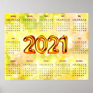 2021 12 Monatskalender auf Abstraktem Poster