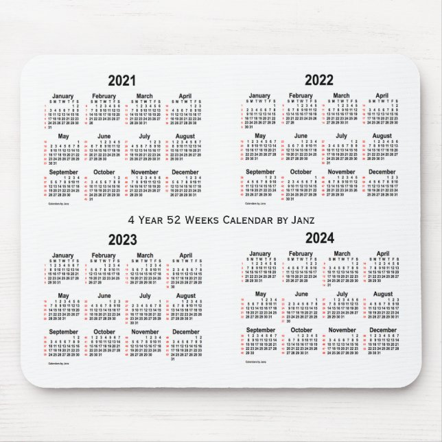 2021-2024 Weißer 4-Jahr-52-Wochen-Kalender von Jan Mousepad (Vorne)