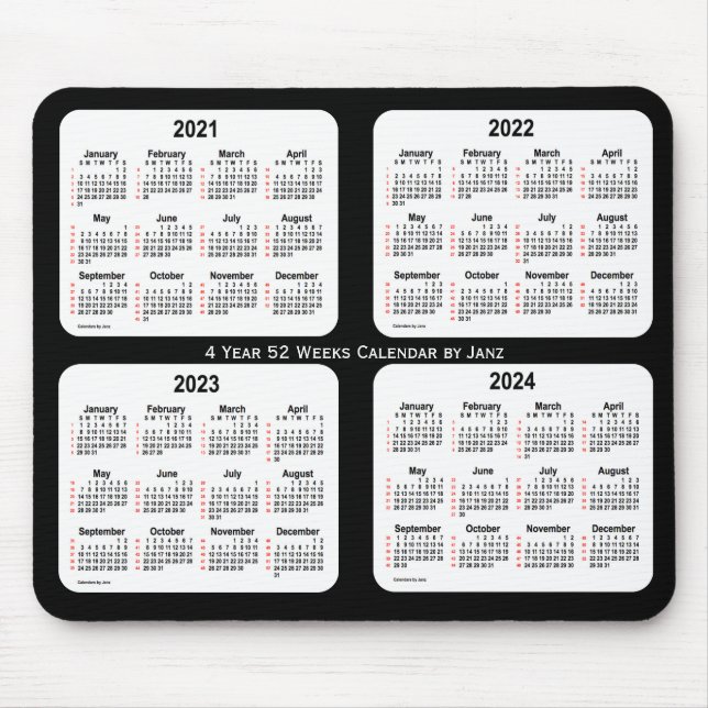 2021-2024 White Neon 52 Weeks Calendar by Janz Mousepad (Vorne)