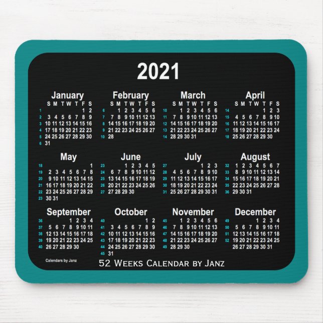 2021 Aquamariner Neon 52 Weeks Calendar von Janz Mousepad (Vorne)