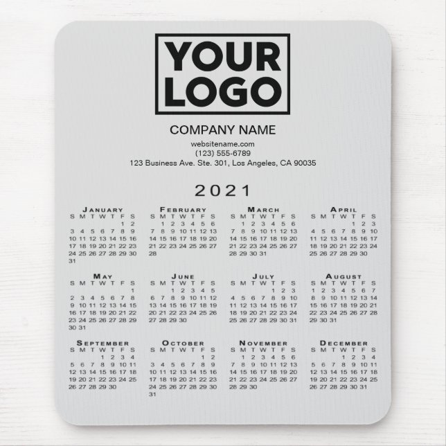 2021 Calendar Company Logo und Text auf Grau Mousepad (Vorne)