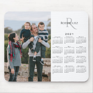 2021 Calendar Custom Photo Monogram Name on White Mousepad