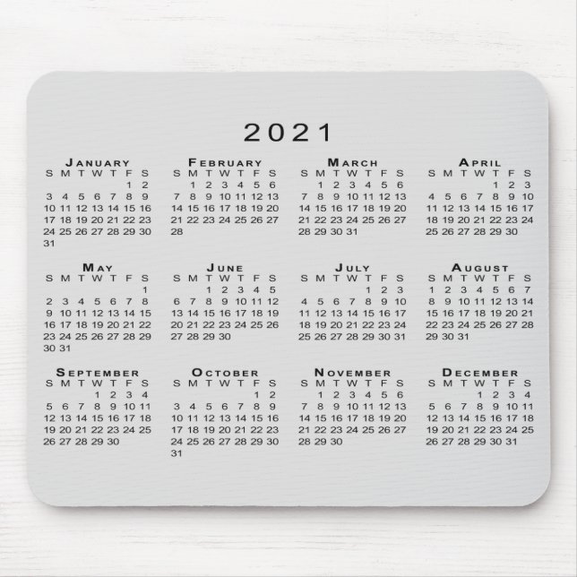 2021 Calendar Simple Gray and Black Mousepad (Vorne)