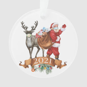 2021 Covid Santa Reindeer Weihnachten im Wasser Ornament