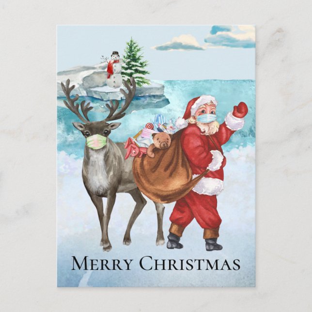 2021 Covid Santa Reindeer Weihnachten im Wasser Postkarte (Vorderseite)