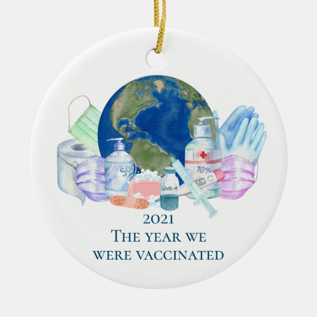 2021 Covid Year wir waren geimpft Impfstoff Keramik Ornament (Vorne)