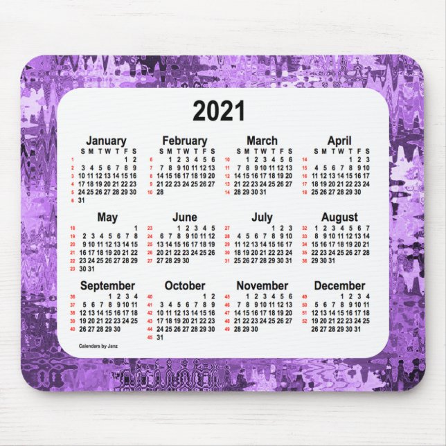 2021 Crazy Quilt Lila 52 Wochen Kalender von Janz Mousepad (Vorne)