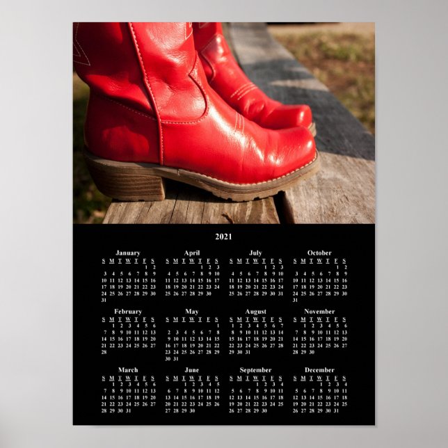 2021 Extravaganter Red Cowboy Boots-Kalender Poster (Vorne)
