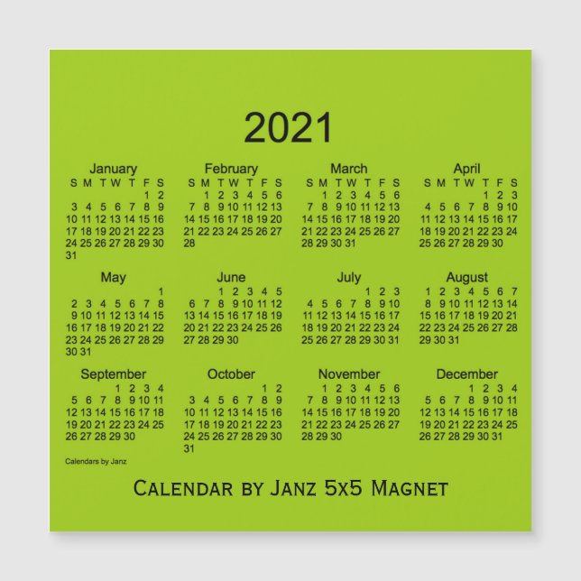 2021 Gelber grüner Kalender von Janz 5x5 Magnet (Vorderseite)