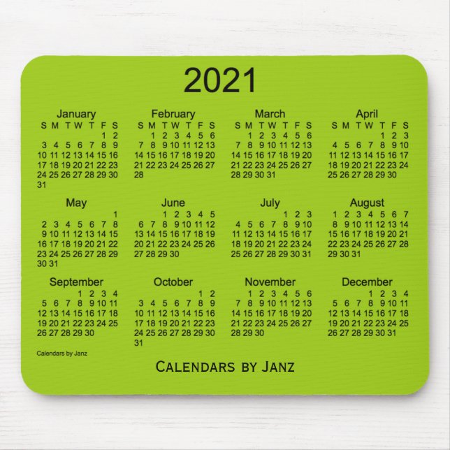 2021 Gelber grüner Kalender von Janz Mouse Pad Mousepad (Vorne)