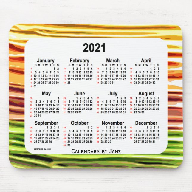 2021 Gelber Zuckerguss 52 Wochen Kalender von Janz Mousepad (Vorne)