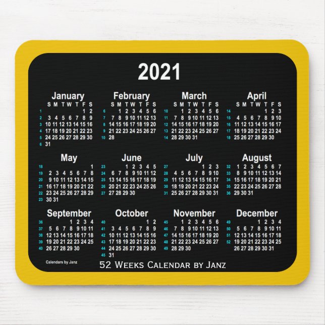 2021 Gold Neon 52 Weeks Calendar von Janz Mousepad (Vorne)