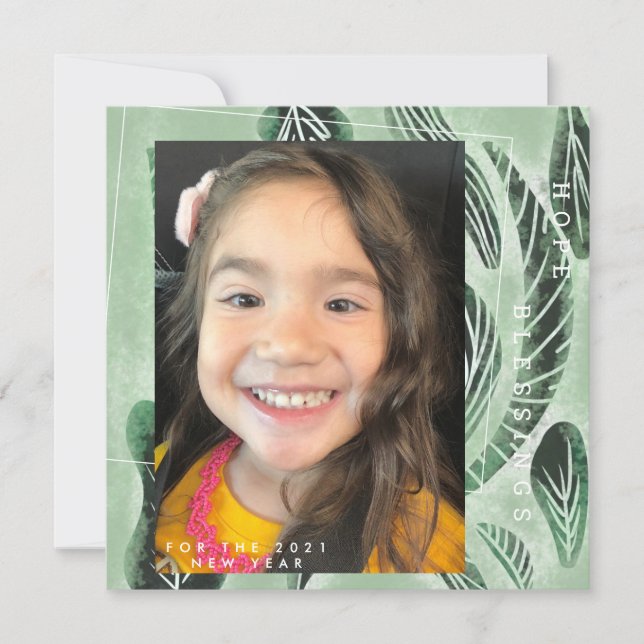 2021 Grüne der botanischen Pflanze in neuen Jahren Karte (Vorderseite)