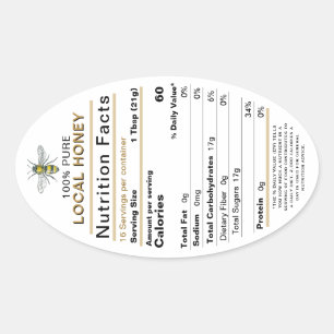 2021 Honey Nutrition Facts Oval Label mit Biene Ovaler Aufkleber