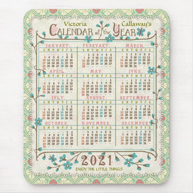 2021 Jahr Kalender Viktorianisch Jugendstil | Benu Mousepad (Vorne)