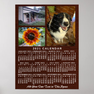 2021 Jahres-Monats-Kalender Holz individuell 3 Fot Poster