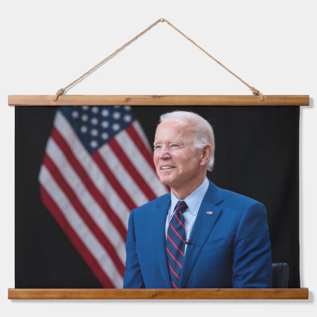 2021 Joe Biden US-Präsident Portrait Wandteppich Mit Holzrahmen (Vorne)