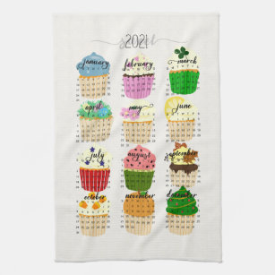 2021 Kalender Cupcake Küche Handtuch Tea