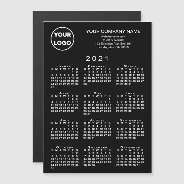 2021 Kalender Firmenlogo Schwarze Magnet-Karte Magnetkarte (Vorne/Hinten)