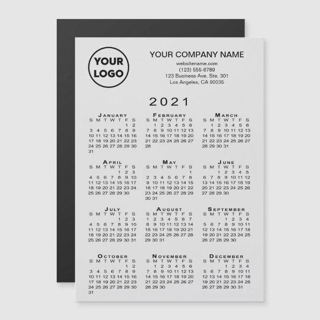 2021 Kalender Firmenlogo Text Gray Magnet Card (Vorne/Hinten)
