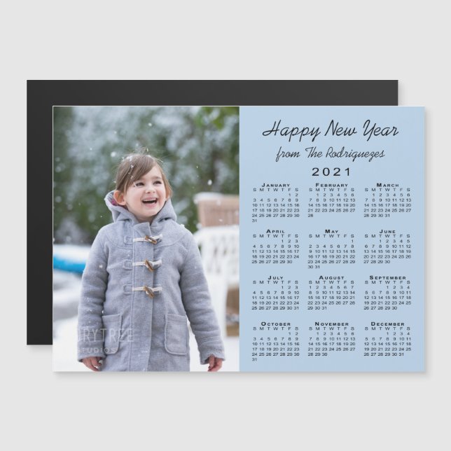 2021 Kalender Foto Light Blue Happy New Year Magnetkarte (Vorne/Hinten)