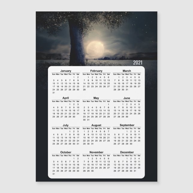 2021 Kalender Magischer Baum Vollmond Magnetkarte (Vorderseite)