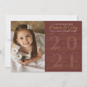 2021 Kalender Minimal PEACE JOY Foto Red Gold Feiertagskarte