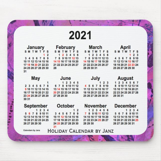2021 Magenta Holiday Art Calendar Mousepad (Vorne)
