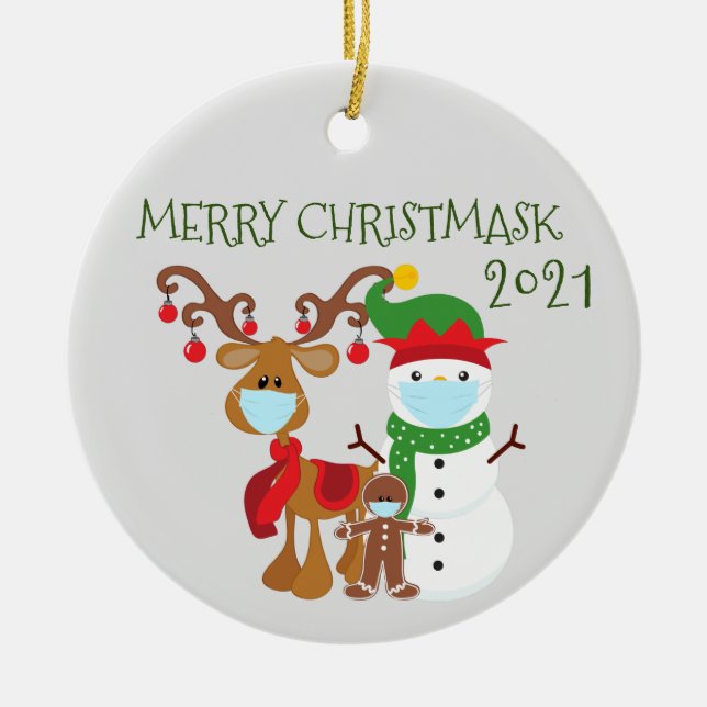 2021 Merry Christmask Reindeer Quarantine Keramik Ornament (Vorne)