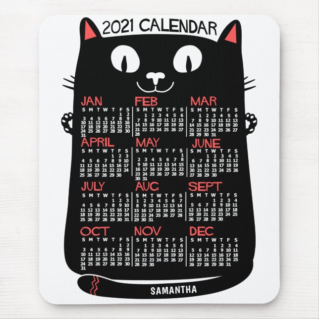 2021 Monatlicher Kalender Mittelalter Schwarze Kat Mousepad (Vorne)