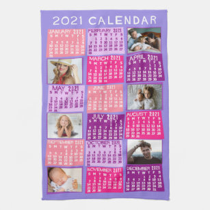 2021 Monatlicher Kalender Niedliche Mod FotoCollag Geschirrtuch