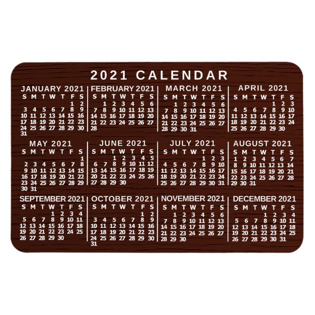 2021 Monatskalender Einfach Braunholzkörner Magnet (Horizontal)