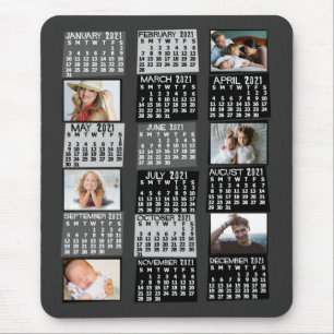 2021 Monatskalender Mod Schwarzes FotoCollage Mousepad
