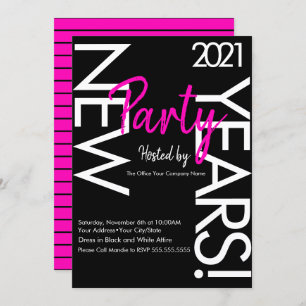 2021 Neon New Years Party Pink White Typografy Einladung